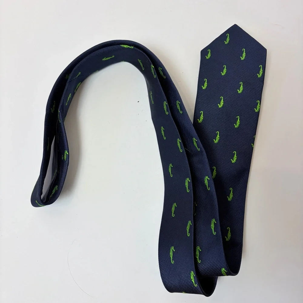 J. Crew Navy and Green Seahorse The Silk Tie‎ 100% Silk Tie